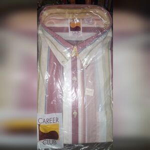 Vintage 70s Men's Career Club  Striped Shirt - Pink and Cream Tall Man